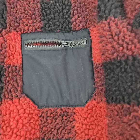 Lucky Brand Mens Sz XL Red Black Plaid Sherpa Jacket Full Zip Work Chores Barn - Picture 5 of 13